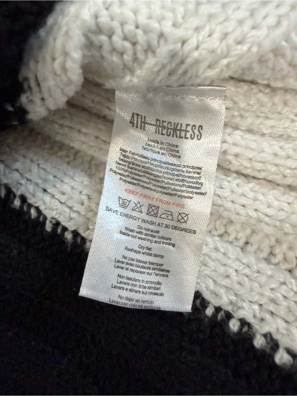 4th + reckless Cutout Ribbed Crewneck Sweater in Black & Cream - Picture 6 of 7